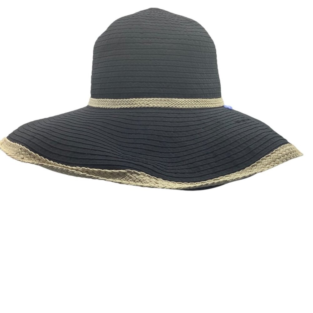 Wallaroo Captiva Women Wide-Brim Black Summer Hat Adjustable Fit UV Protection‎